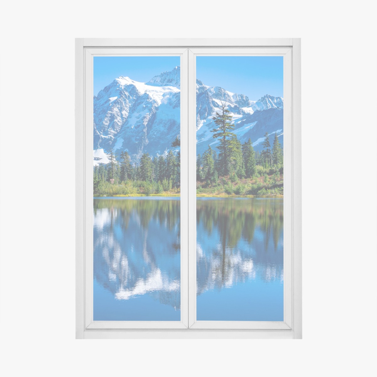 Fensteraufkleber majestätische bergspiegelung über dem see – Wallnifity® Fensteraufkleber majestätische bergspiegelung über dem see – Wallnifity®