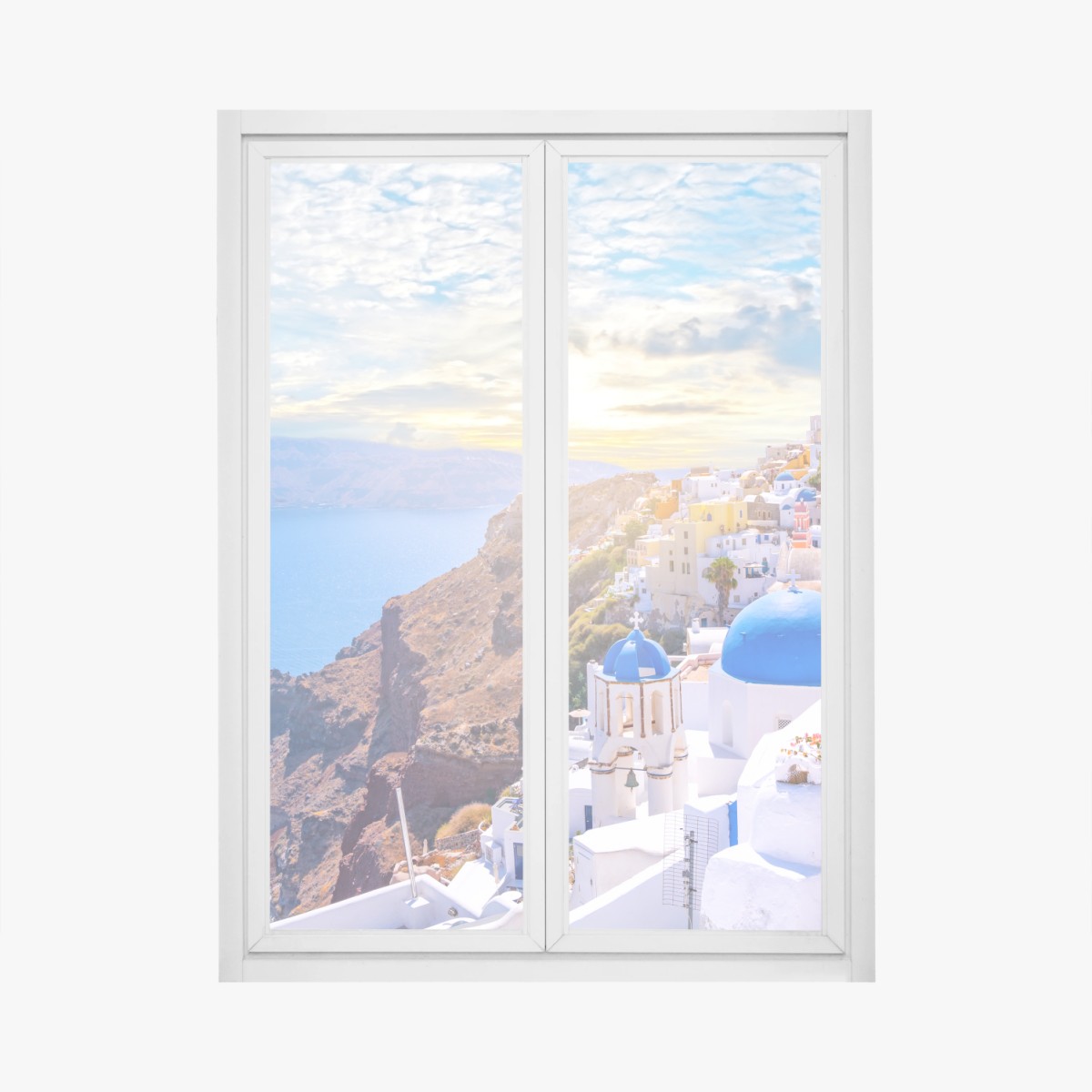 Fensteraufkleber sonniges Oia auf der caldera von Santorini – Wallnifity®
