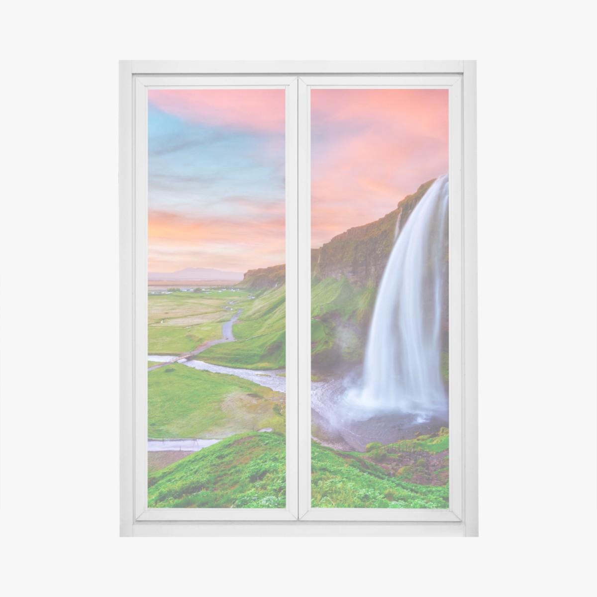 Fensteraufkleber wasserfall Seljalandsfoss bei sonnenuntergang – Wallnifity®