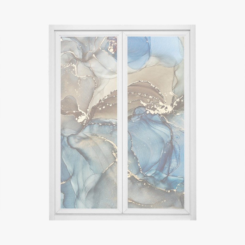 Fensteraufkleber blaue und goldene flüssige abstraktion