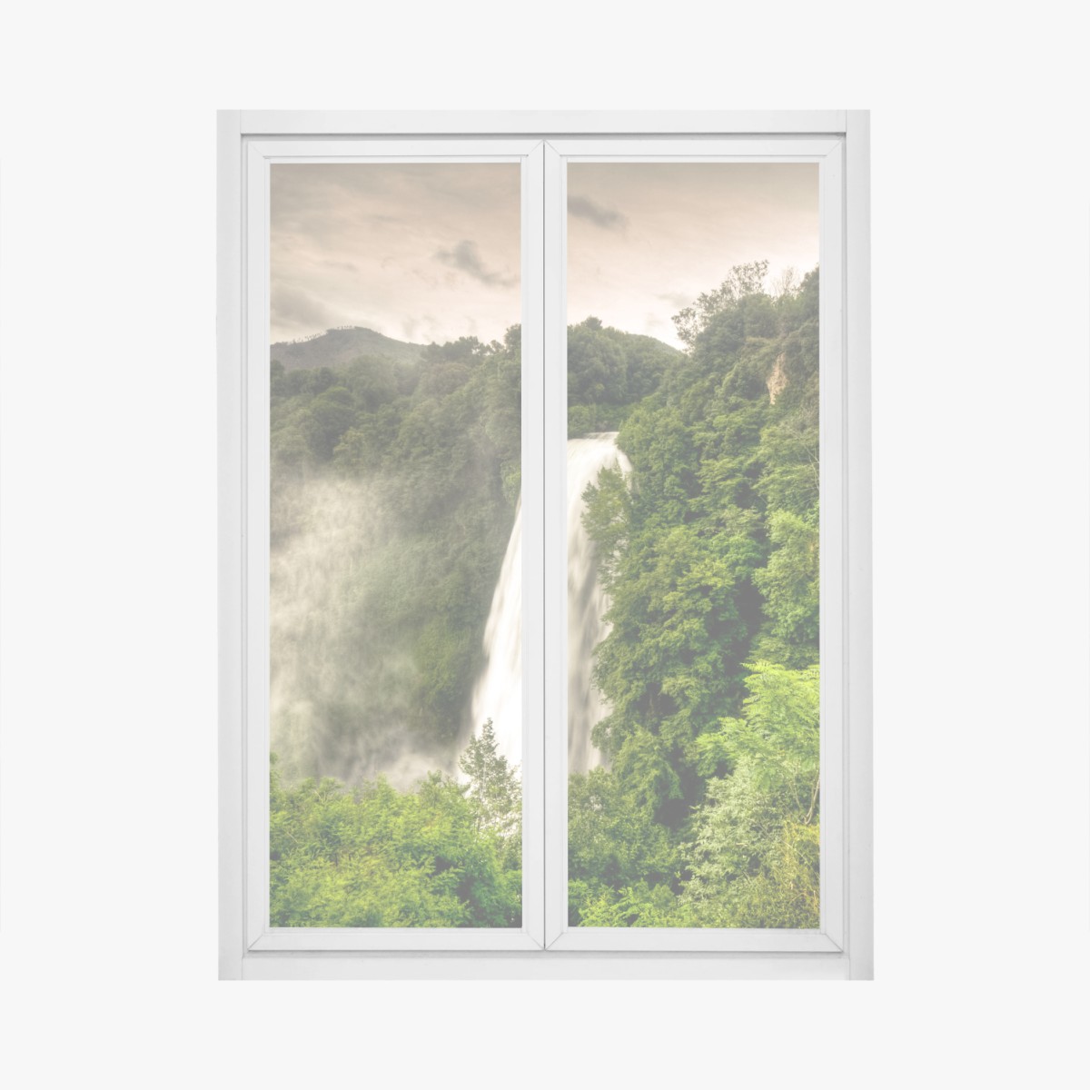 Fensteraufkleber Marmore wasserfall in Umbrien: neblige grüne landschaft – Wallnifity®