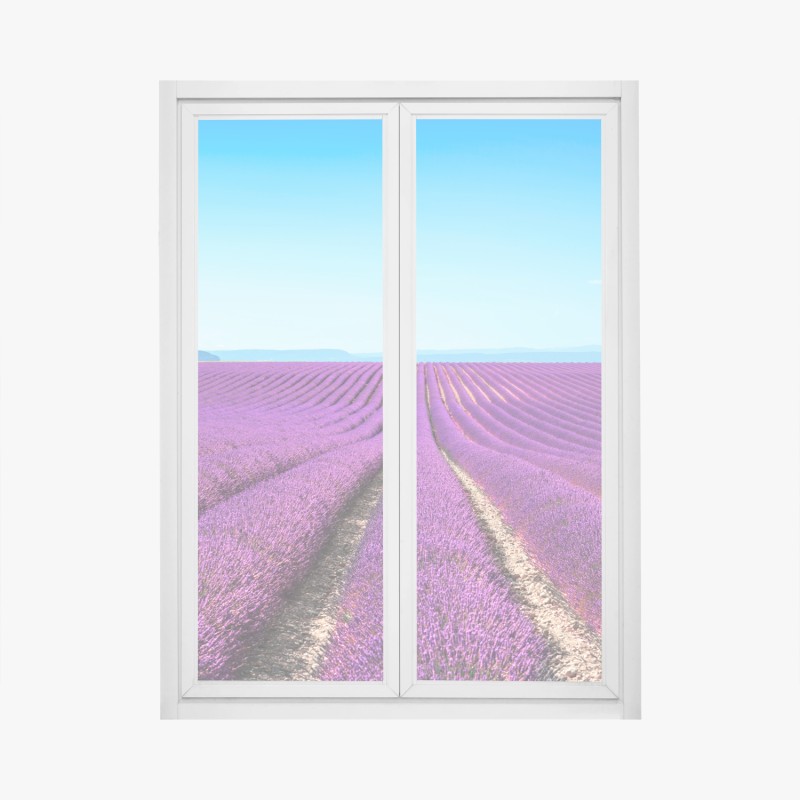 Fensteraufkleber lavendelfelder unter blauem himmel