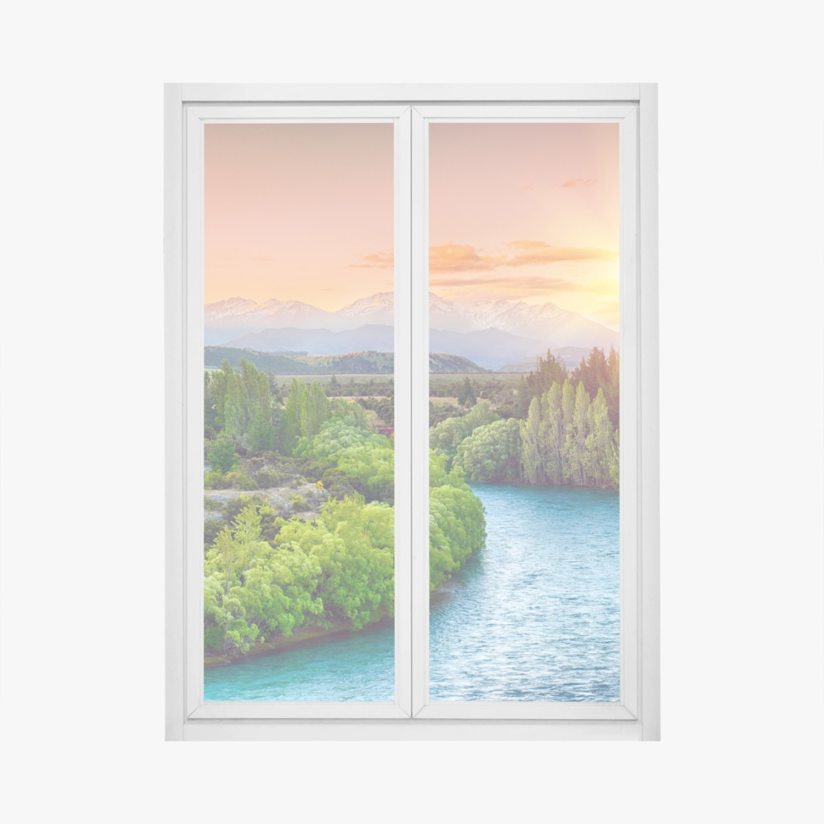 Fensteraufkleber sonnenuntergang über dem Clutha River und den Südalpen – Wallnifity® Fensteraufkleber sonnenuntergang über dem Clutha River und den Südalpen – Wallnifity®