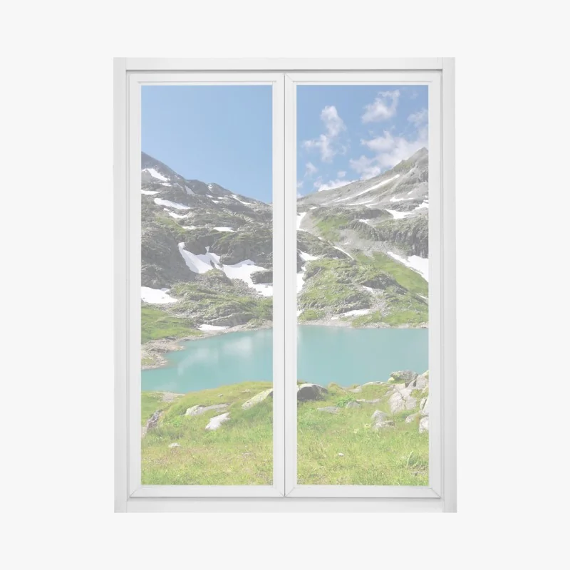 Fensteraufkleber bergsee mit türkiswasser und gebirgspanorama