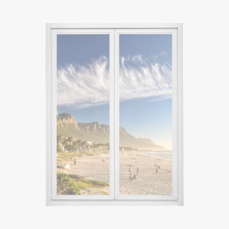 Fensteraufkleber sonnenstrand mit bergkulisse