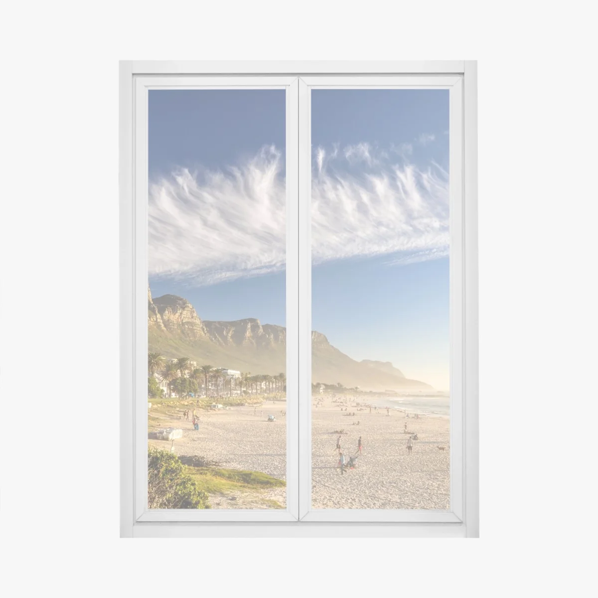 Fensteraufkleber sonnenstrand mit bergkulisse – Wallnifity® Fensteraufkleber sonnenstrand mit bergkulisse – Wallnifity®