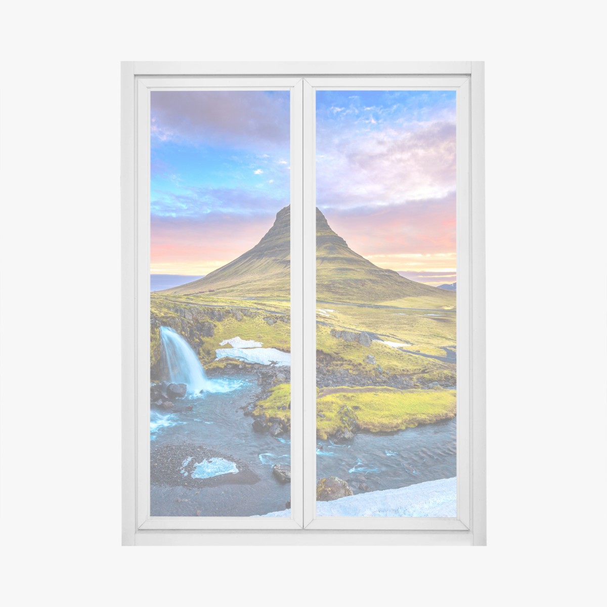 Fensteraufkleber Kirkjufell sonnenaufgang berglandschaft – Wallnifity® Fensteraufkleber Kirkjufell sonnenaufgang berglandschaft – Wallnifity®