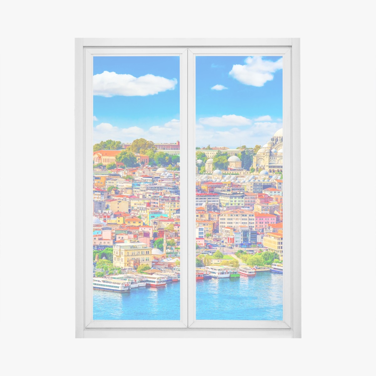 Fensteraufkleber lebendige Skyline von Istanbul über dem Bosporus – Wallnifity®