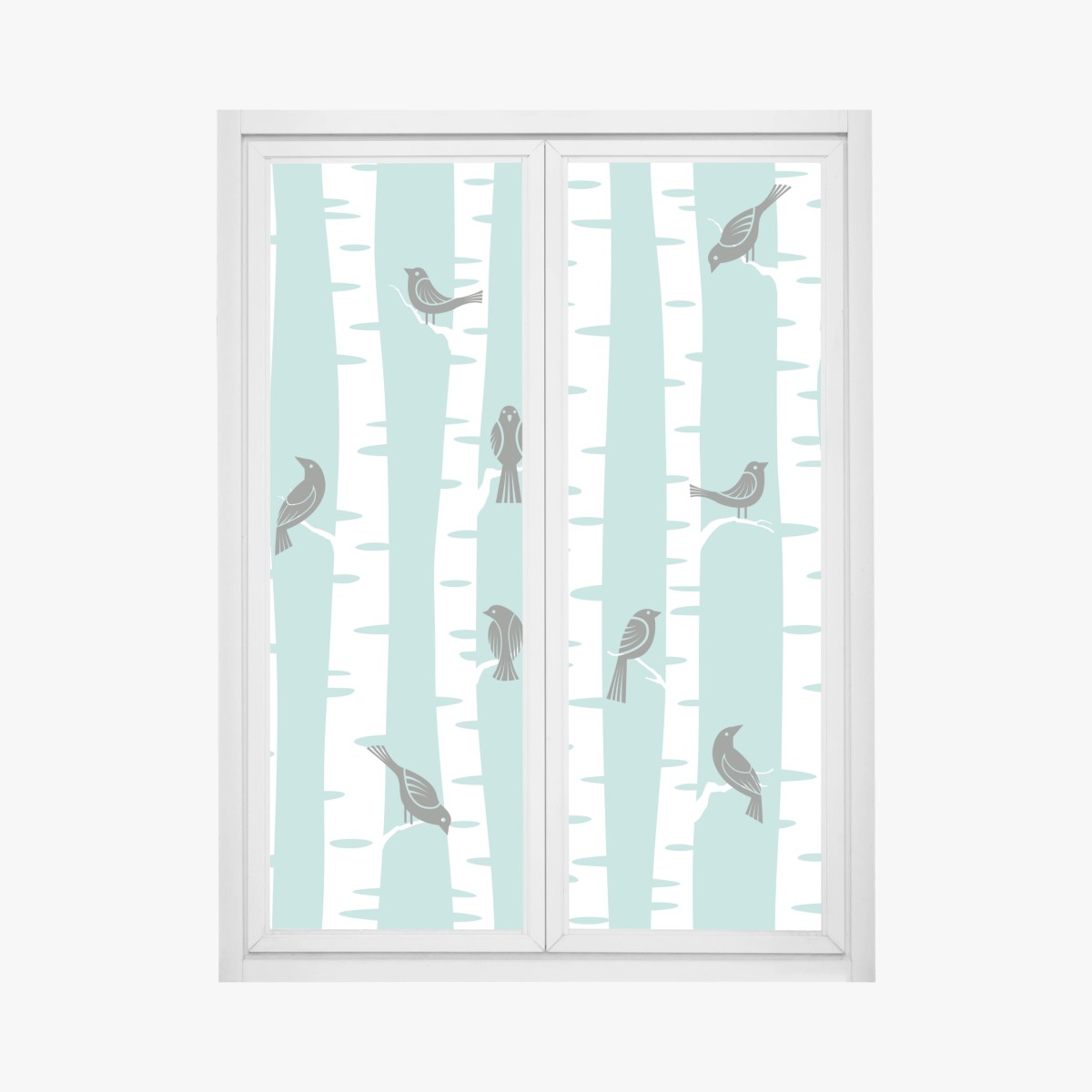 Fensteraufkleber türkis birkenwald mit vögeln – Wallnifity®