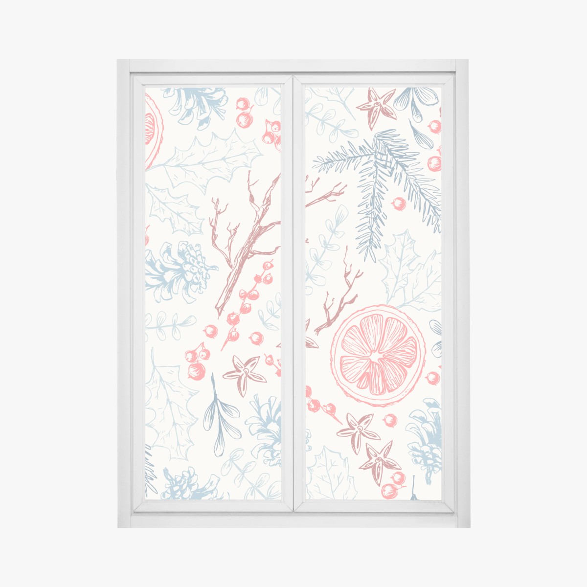 Fensteraufkleber handgezeichnetes winterliches botanisches muster – Wallnifity® Fensteraufkleber handgezeichnetes winterliches botanisches muster – Wallnifity®