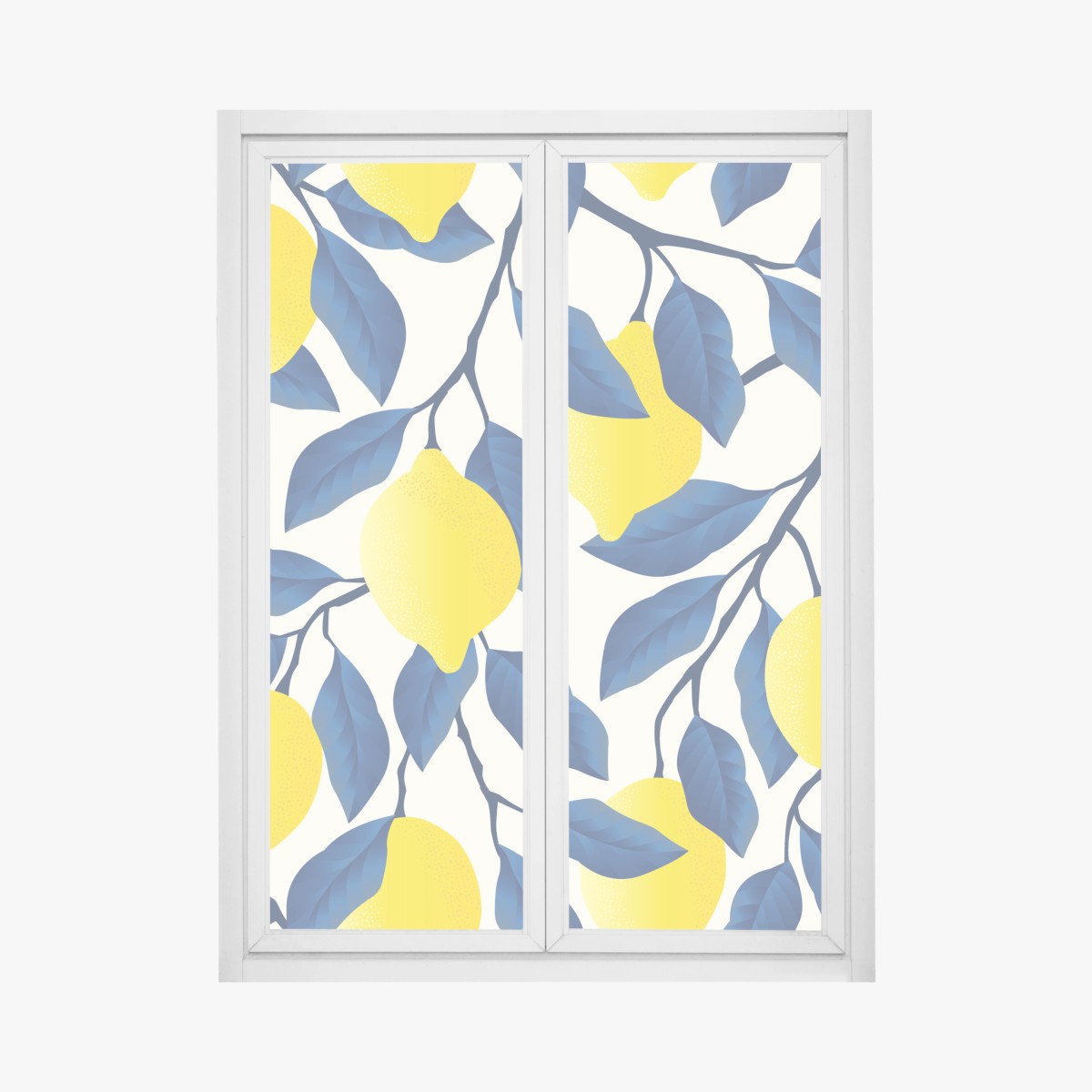 Fensteraufkleber lebhaftes zitronenmuster mit blauen blättern – Wallnifity® Fensteraufkleber lebhaftes zitronenmuster mit blauen blättern – Wallnifity®