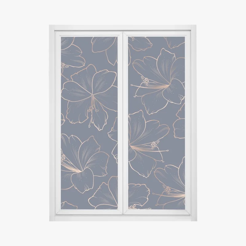 Fensteraufkleber dunkelblaues muster mit goldenen blumenkonturen