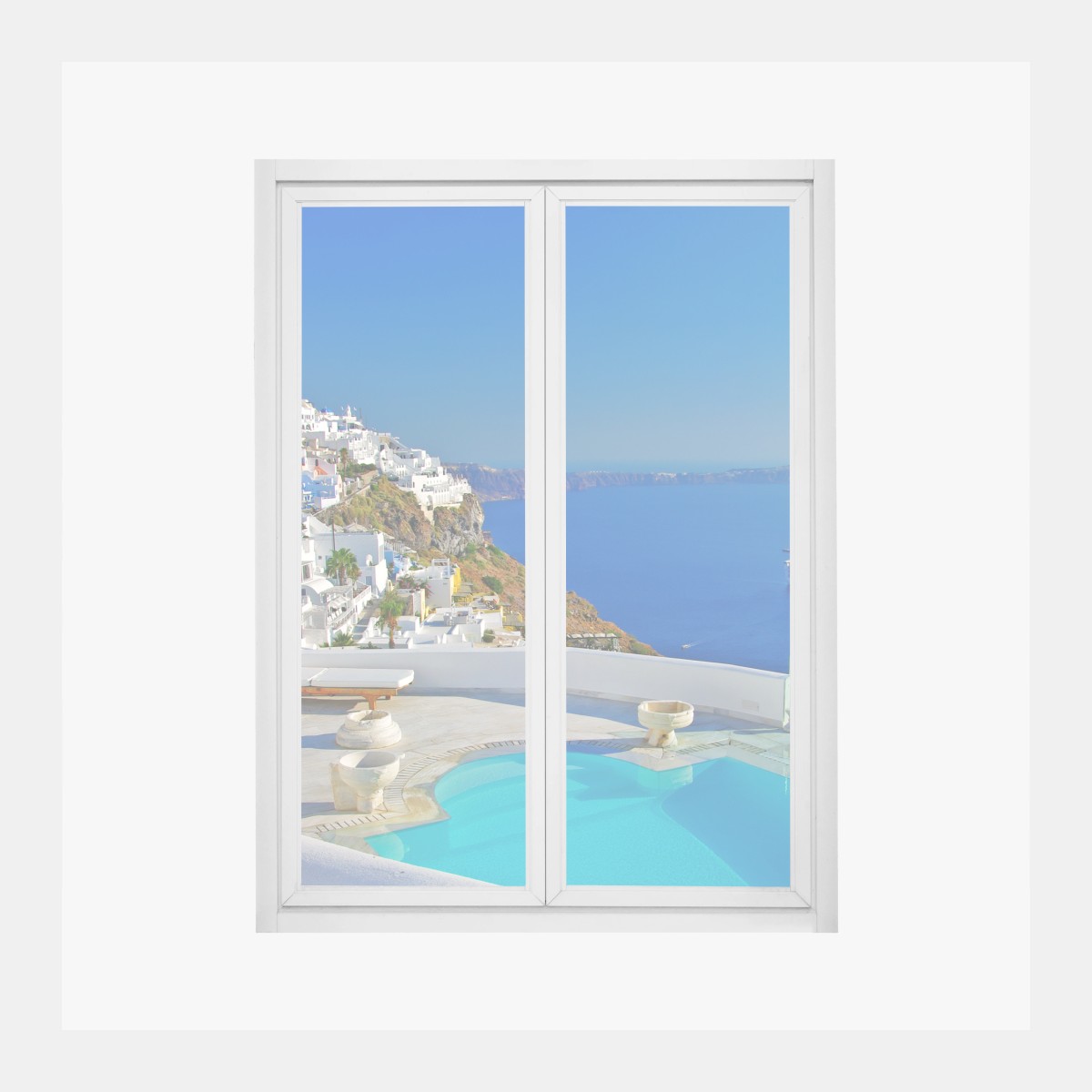 Fensteraufkleber Santorini meerblick mit pool – Wallnifity® Fensteraufkleber Santorini meerblick mit pool – Wallnifity®
