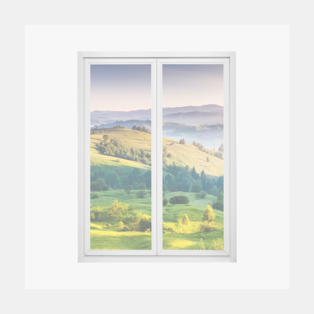 Fensteraufkleber Sonnenuntergang in den Karpaten über sanften grünen Hügeln – Wallnifity® Fensteraufkleber Sonnenuntergang in den Karpaten über sanften grünen Hügeln – Wallnifity®