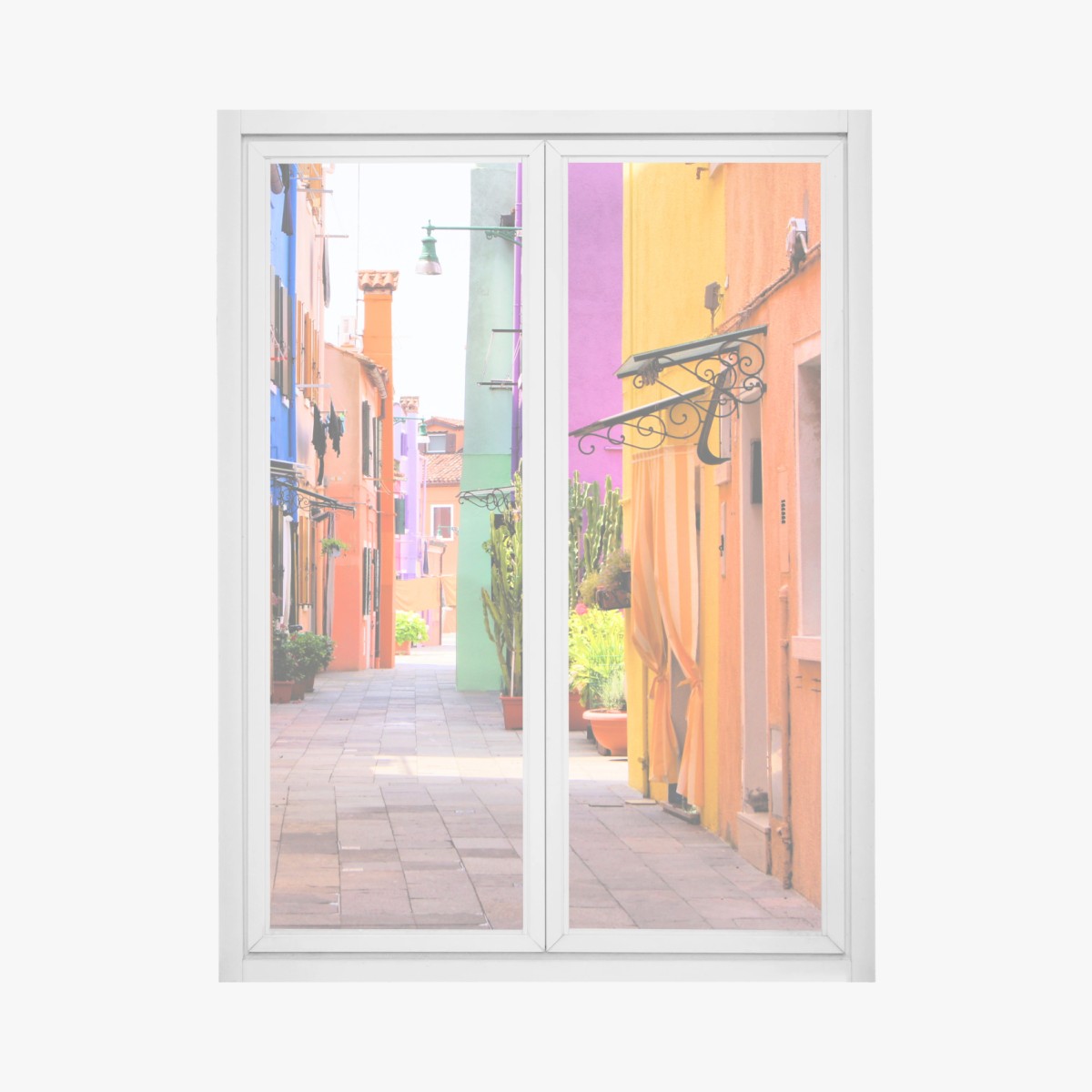 Fensteraufkleber bunte mediterrane gasse – Wallnifity® Fensteraufkleber bunte mediterrane gasse – Wallnifity®