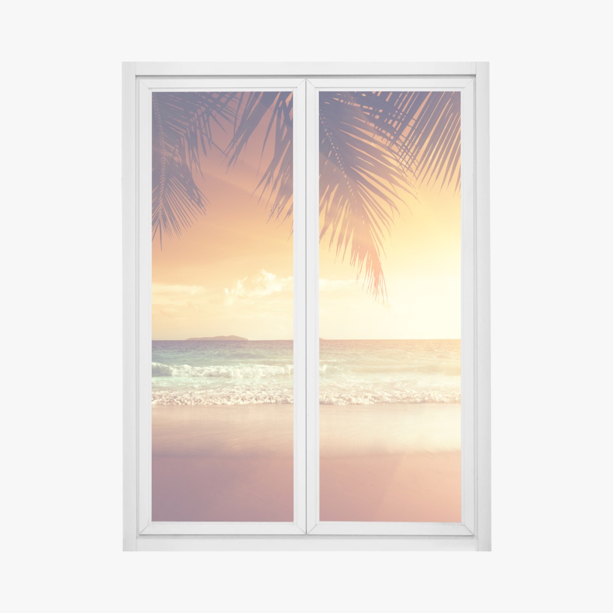 Fensteraufkleber strand bei sonnenuntergang in der Karibik – Wallnifity®