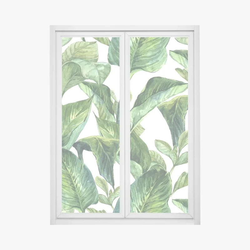 Fensteraufkleber üppiges aquarellmuster tropischer blätter