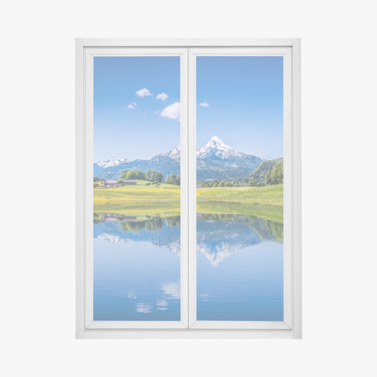 Fensteraufkleber alpine spiegelung: ruhige berglandschaft – Wallnifity®