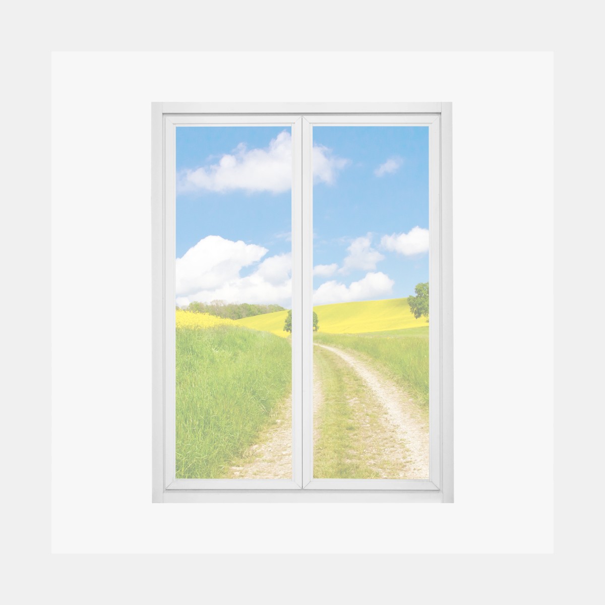 Fensteraufkleber sonniger landeweg durch gelbe felder – Wallnifity® Fensteraufkleber sonniger landeweg durch gelbe felder – Wallnifity®