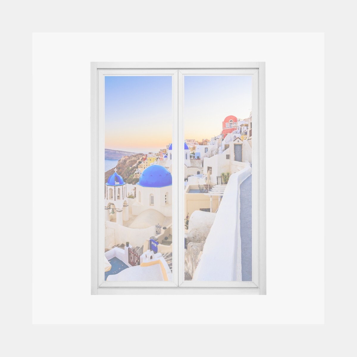 Fensteraufkleber Santorini sonnenuntergang über blauen kuppeln – Wallnifity®
