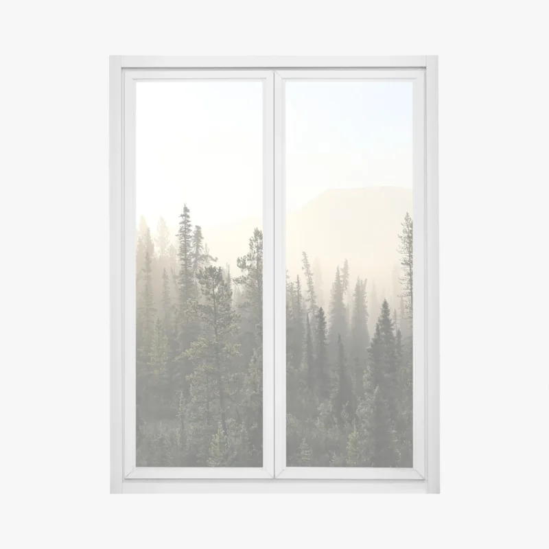 Fensteraufkleber nebliger kiefernwald bei sonnenaufgang – Wallnifity®