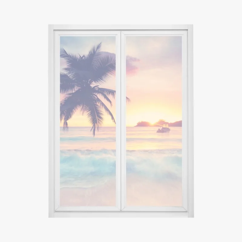 Fensteraufkleber tropischer pastellsonnenuntergang am meer