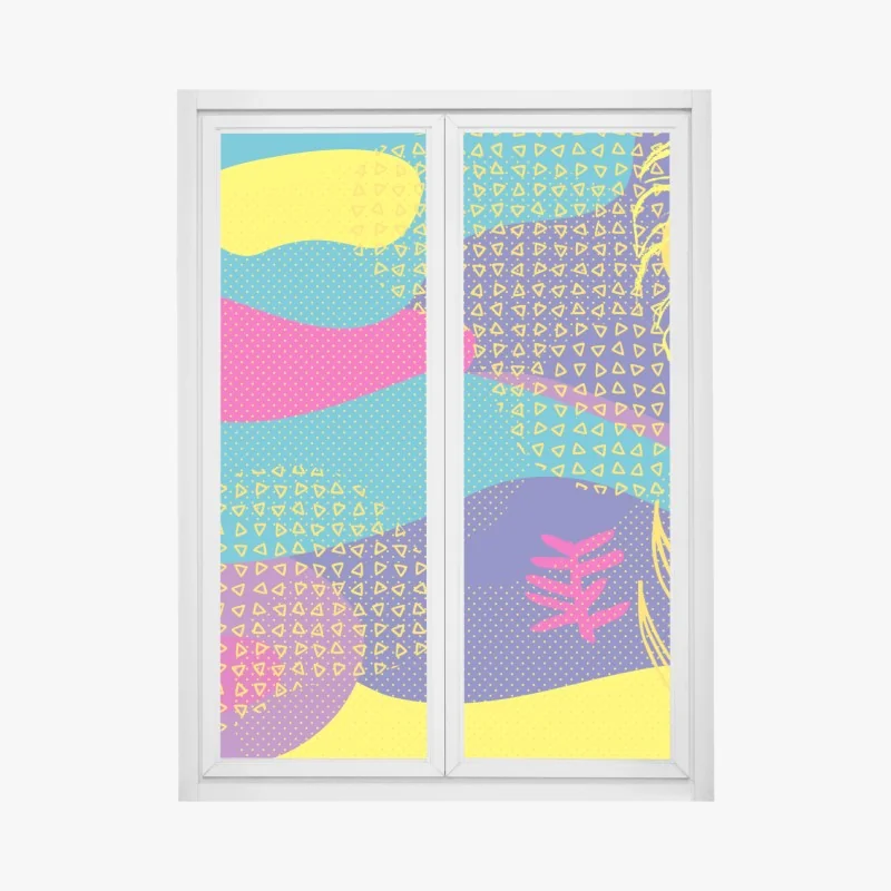 Fensteraufkleber retro korallenrot und marineblau abstraktes muster – Wallnifity®