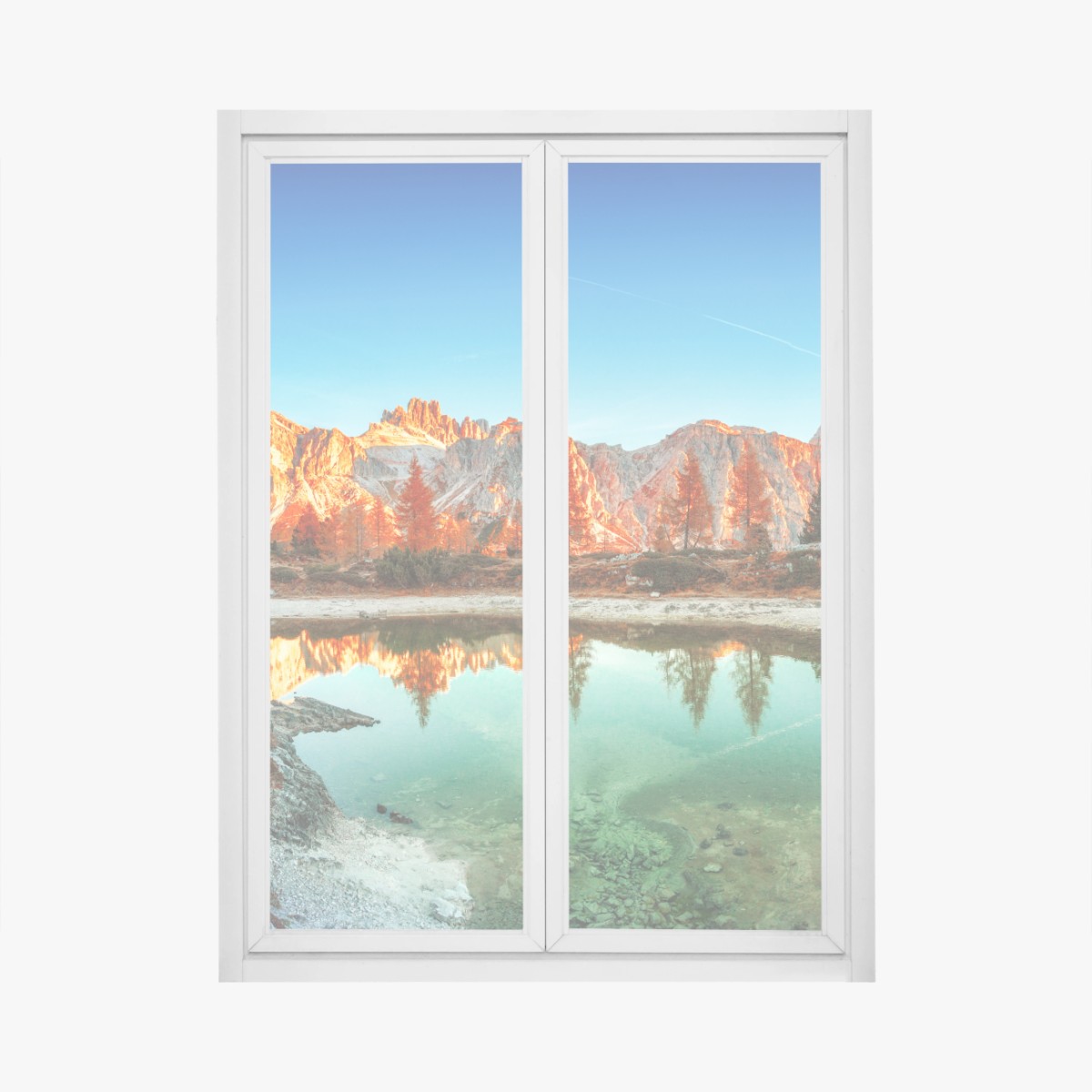 Fensteraufkleber alpiner sonnenaufgang über bergsee – Wallnifity®