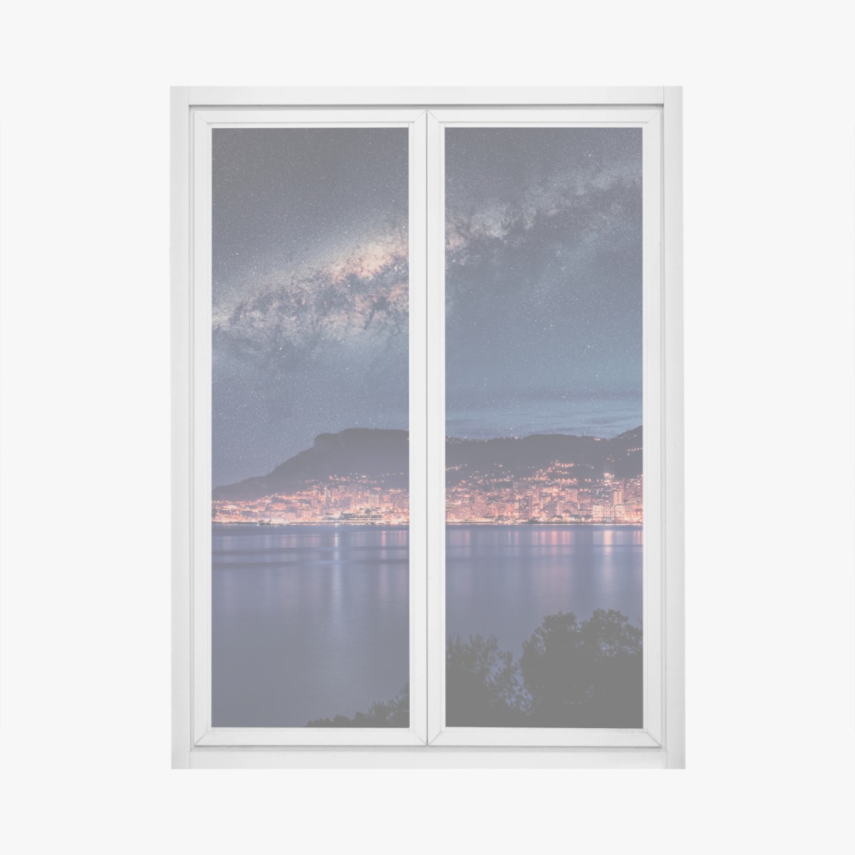 Fensteraufkleber küstenstadt unter der milchstraße – Wallnifity® Fensteraufkleber küstenstadt unter der milchstraße – Wallnifity®