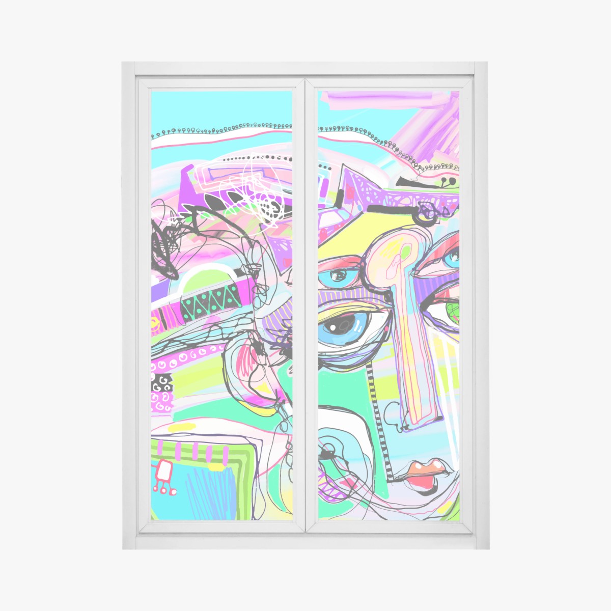 Fensteraufkleber buntes abstraktes gesichtsporträt – Wallnifity®