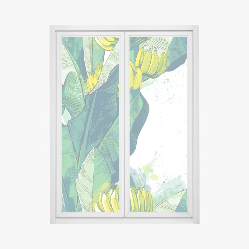 Fensteraufkleber pastell tropisches botanisches muster mit kranichen – Wallnifity®