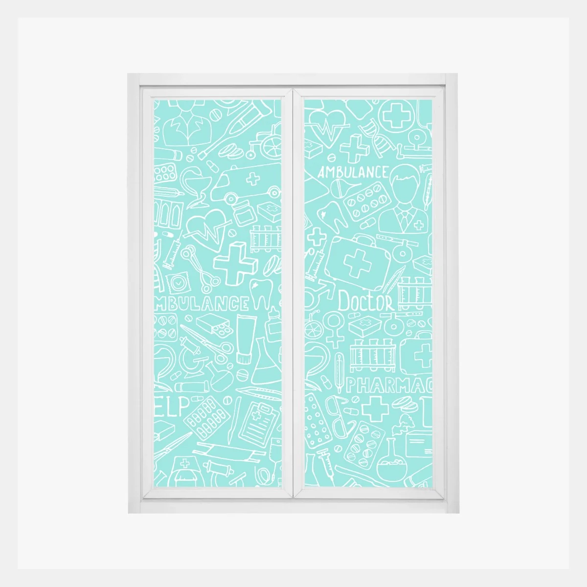 Fensteraufkleber türkises nahtloses muster mit medizinischen icons – Wallnifity® Fensteraufkleber türkises nahtloses muster mit medizinischen icons – Wallnifity®