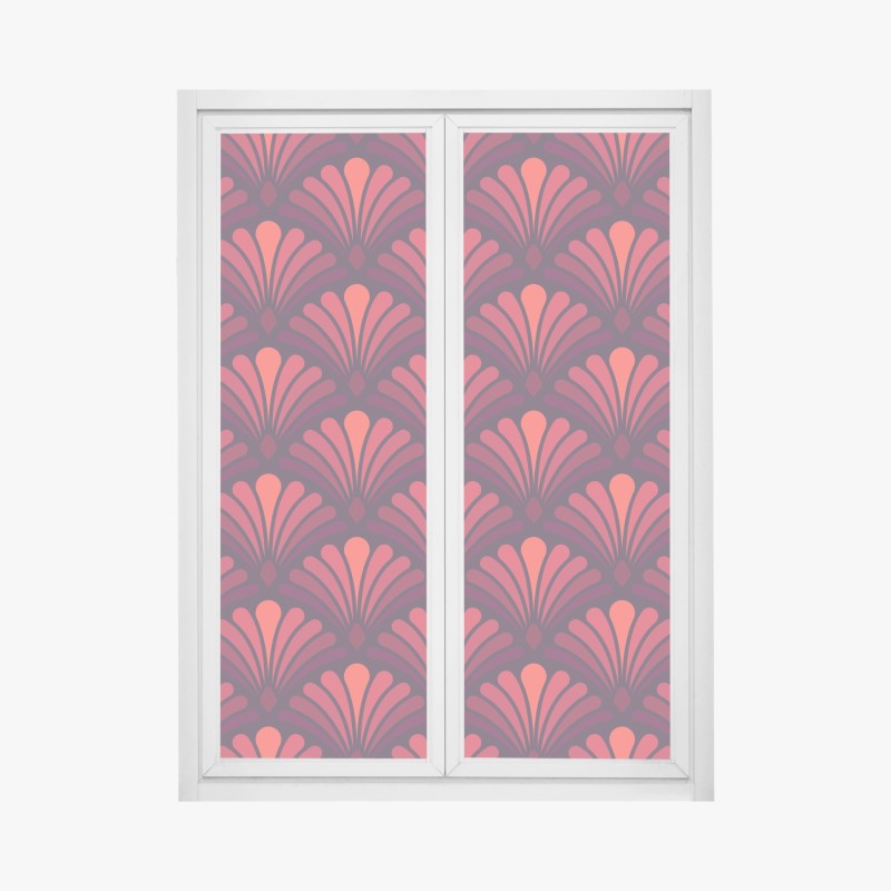 Fensteraufkleber geometrisches art-déco fächermuster in warmen rot- und violetttönen