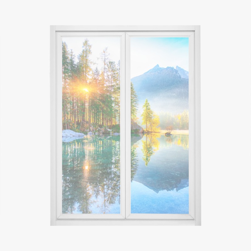 Fensteraufkleber Hintersee herbstlicher sonnenaufgang über dem türkisfarbenen see