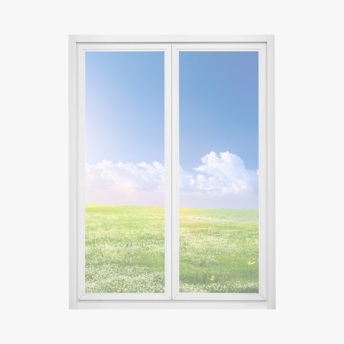 Fensteraufkleber sonnige frühlingswiese unter blauem himmel – Wallnifity®
