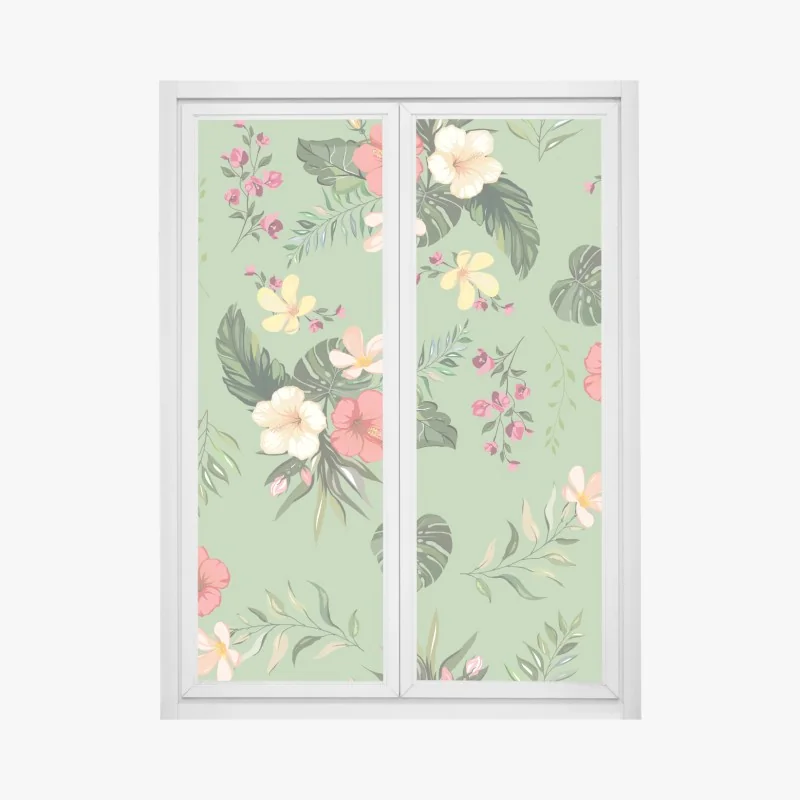 Fensteraufkleber grünes tropisches hibiskusmuster