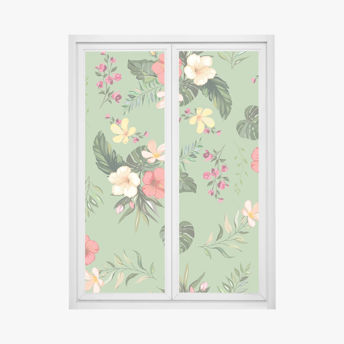 Fensteraufkleber grünes tropisches hibiskusmuster – Wallnifity® Fensteraufkleber grünes tropisches hibiskusmuster – Wallnifity®