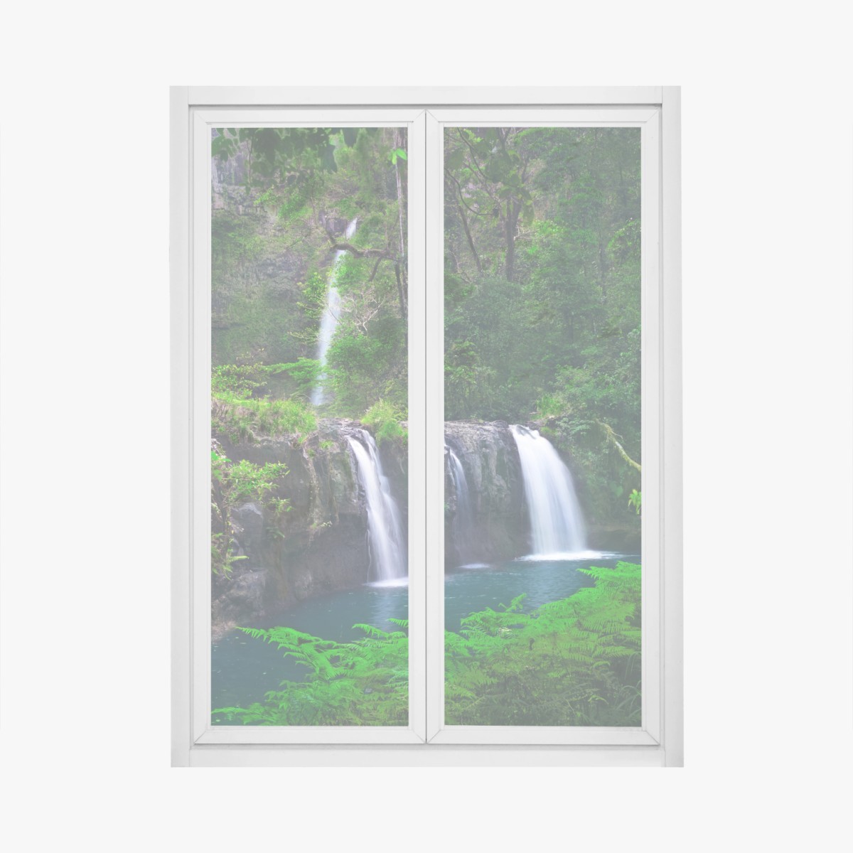 Fensteraufkleber beruhigender wasserfall im smaragdgrünen wald – Wallnifity® Fensteraufkleber beruhigender wasserfall im smaragdgrünen wald – Wallnifity®