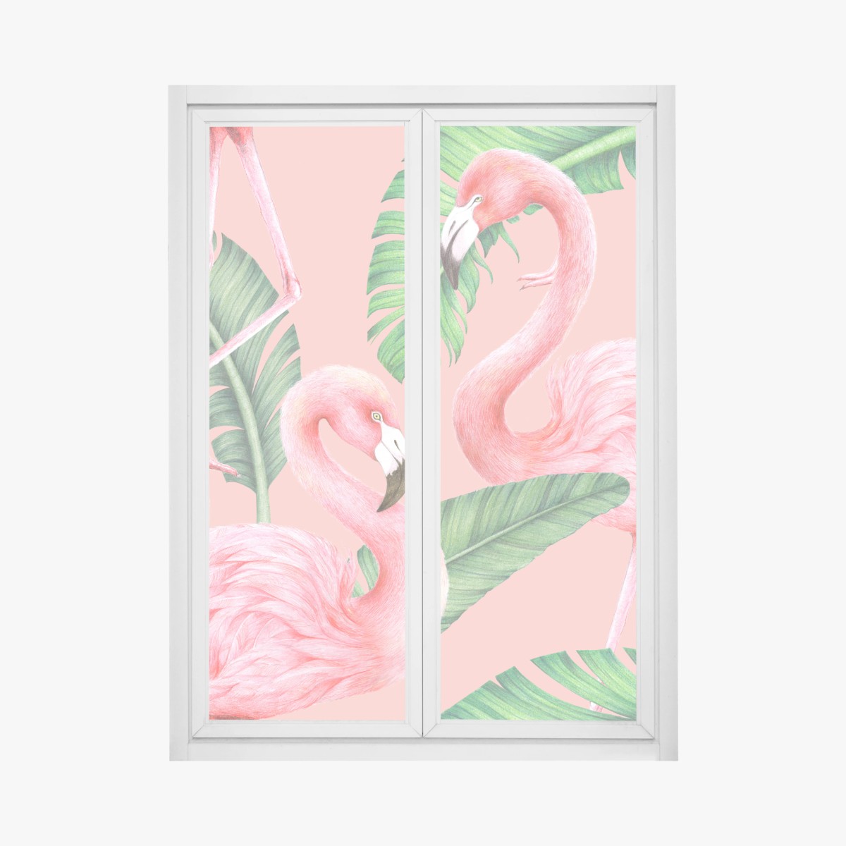 Fensteraufkleber rosa flamingo muster mit tropischen blättern – Wallnifity® Fensteraufkleber rosa flamingo muster mit tropischen blättern – Wallnifity®