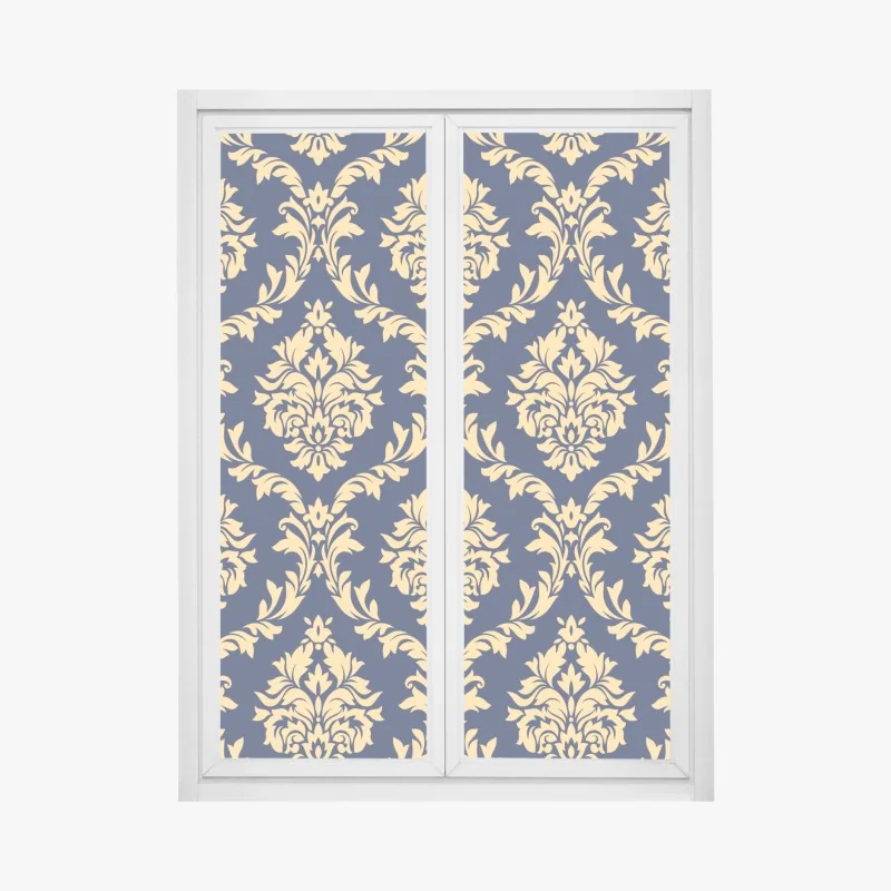 Fensteraufkleber elegantes goldenes damastmuster auf tiefblauem hintergrund