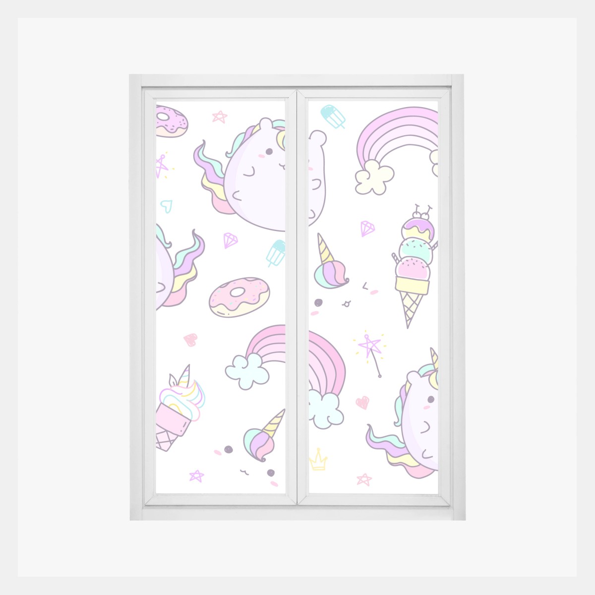 Fensteraufkleber verspieltes pastell-einhorn-katzenmuster – Wallnifity® Fensteraufkleber verspieltes pastell-einhorn-katzenmuster – Wallnifity®