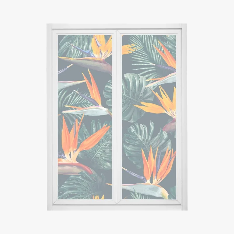 Fensteraufkleber tropisches muster mit strelitzie – Wallnifity® Fensteraufkleber tropisches muster mit strelitzie – Wallnifity®