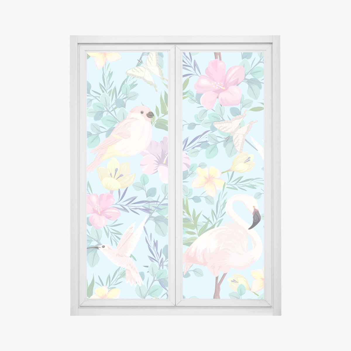 Fensteraufkleber pastell tropisches vögel- und blumenmuster – Wallnifity®