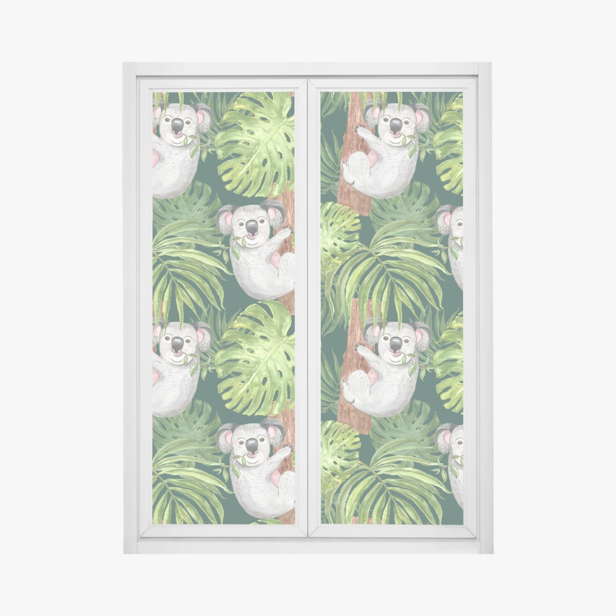 Fensteraufkleber niedliches aquarell-koala-muster mit tropischen blättern – Wallnifity® Fensteraufkleber niedliches aquarell-koala-muster mit tropischen blättern – Wallnifity®