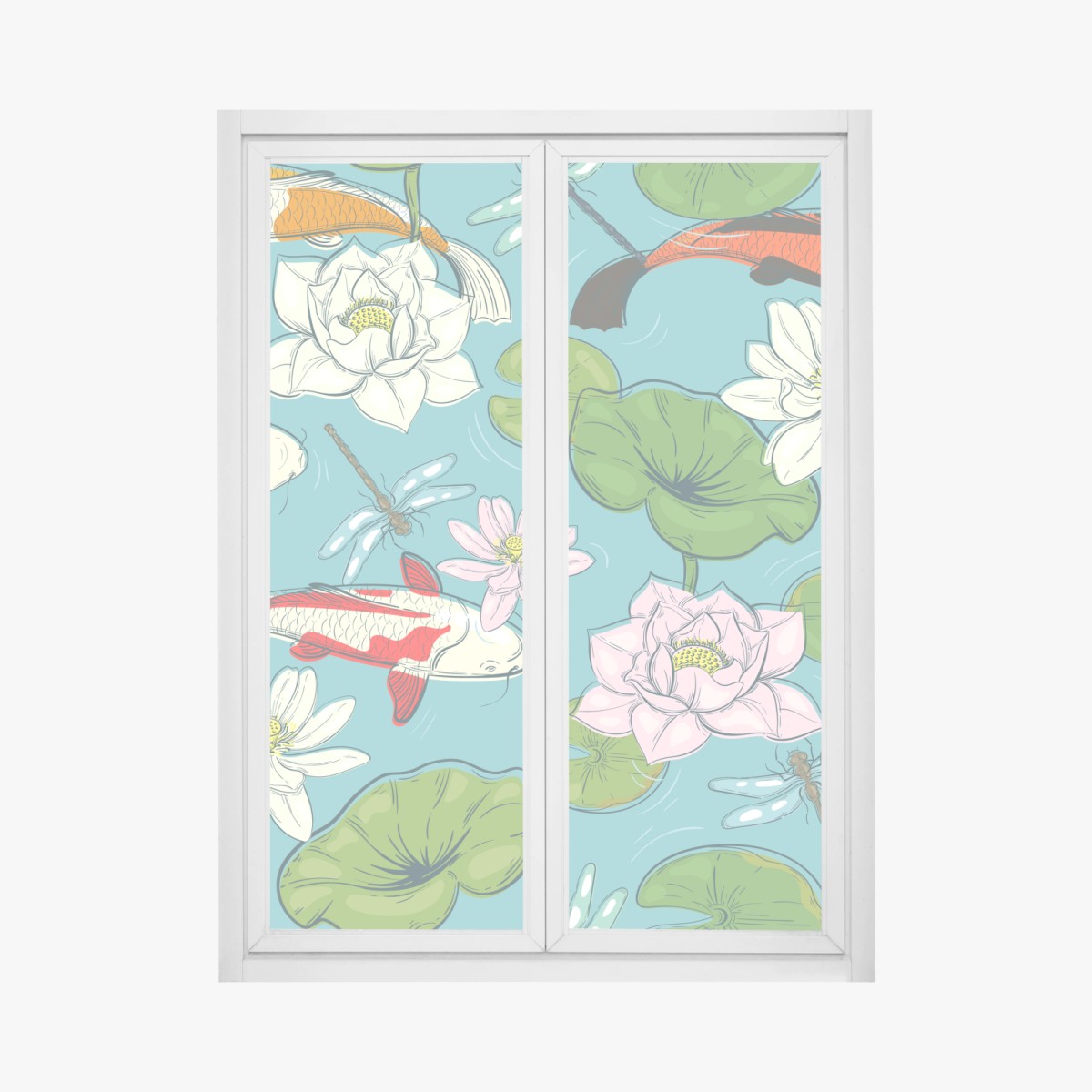 Fensteraufkleber ruhiger koi-teich mit lotuspflanzen – Wallnifity® Fensteraufkleber ruhiger koi-teich mit lotuspflanzen – Wallnifity®