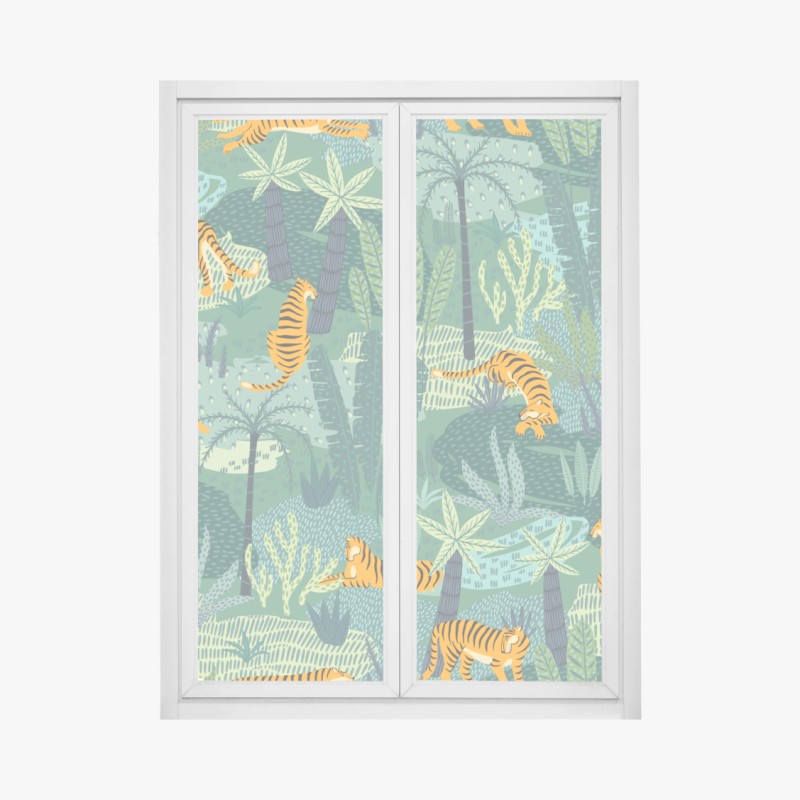 Fensteraufkleber türkis-senfgelbes botanisches muster – Wallnifity®