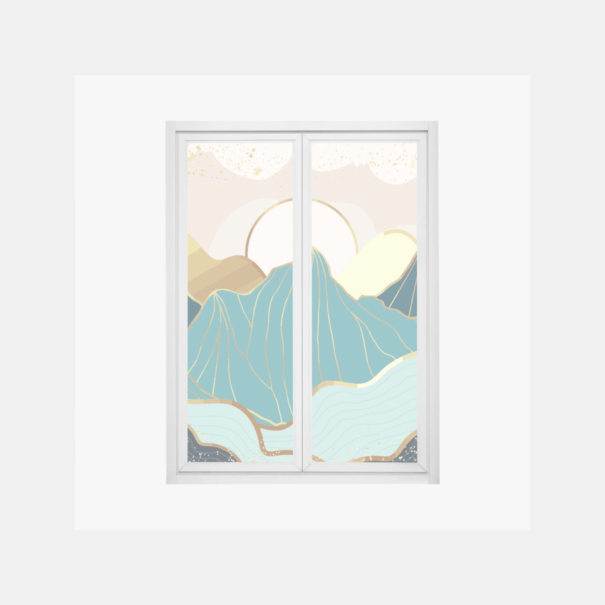 Fensteraufkleber türkise berge mit goldenen akzenten – Wallnifity®