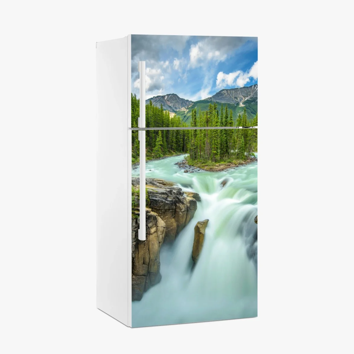 Kühlschrankaufkleber neblige flussklamm bei Upper Sunwapta Falls, Jasper National Park – Wallnifity®
