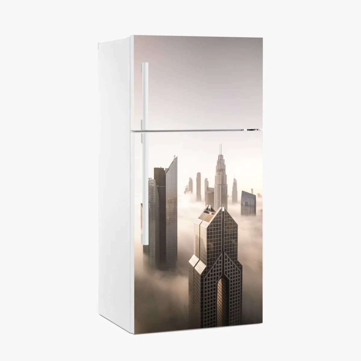Kühlschrankaufkleber neblige Dubai skyline über den wolken – Wallnifity® Kühlschrankaufkleber neblige Dubai skyline über den wolken – Wallnifity®