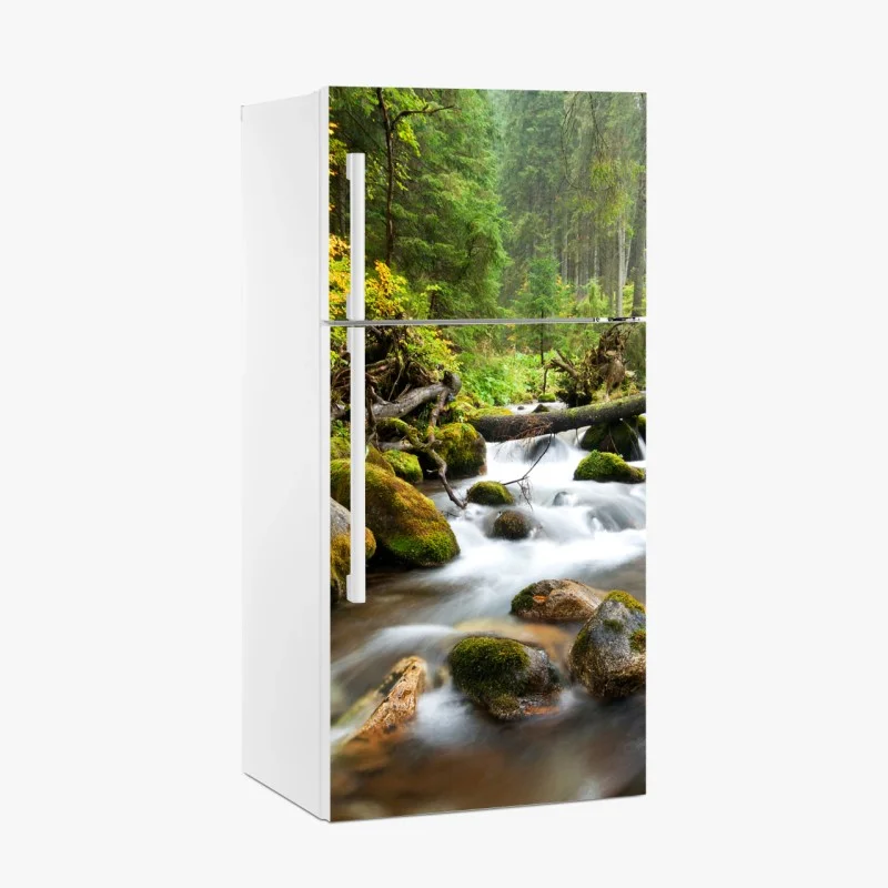 Kühlschrankaufkleber moosbedeckter waldbach im herbst